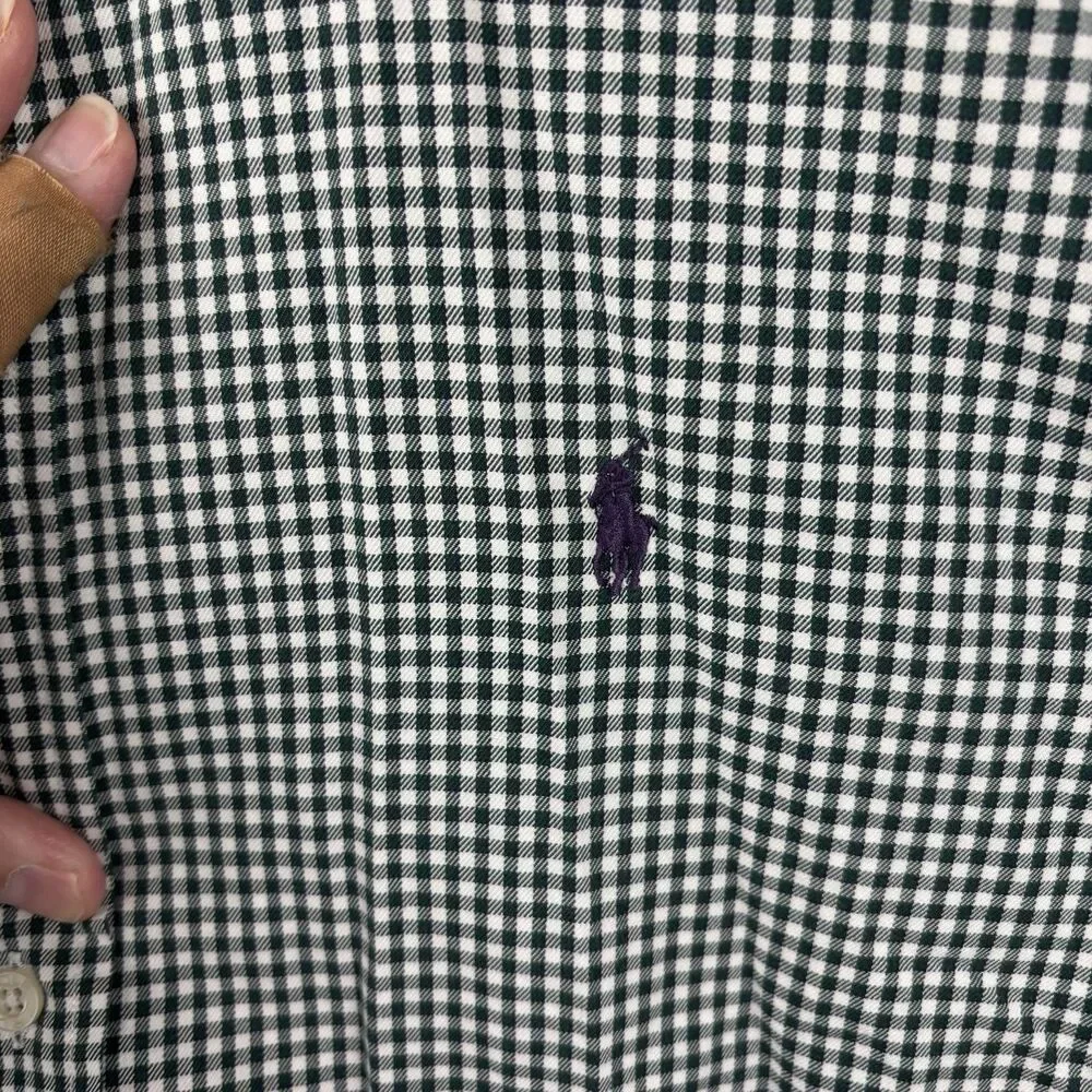 Ralph Lauren Golf Button Shirt Green Gingham Plaid Blue Pony Crest XL Tilden LS